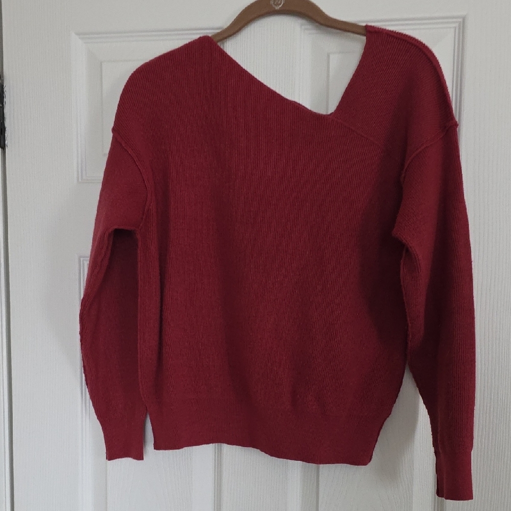 Line & Dot Red Off-the-Shoulder Sweater